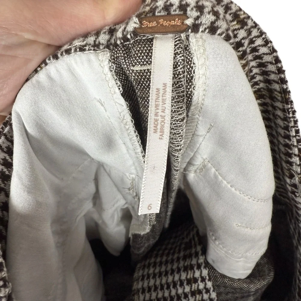 Free People Women’s Molly Slim Plaid Houndstooth Pants Brown/White Size 6